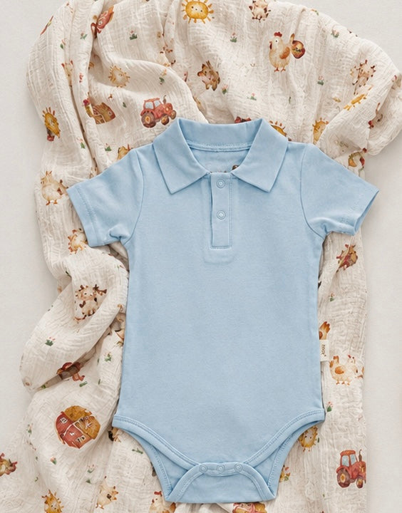 Bundle deal - polo romper + little farm hydrofiele doek