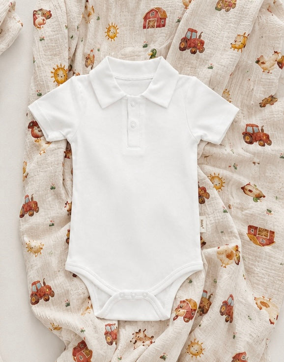 Bundle deal - polo romper + little farm hydrofiele doek