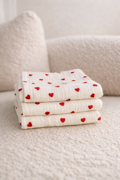 Hydrofiele doek – Rode hartjes